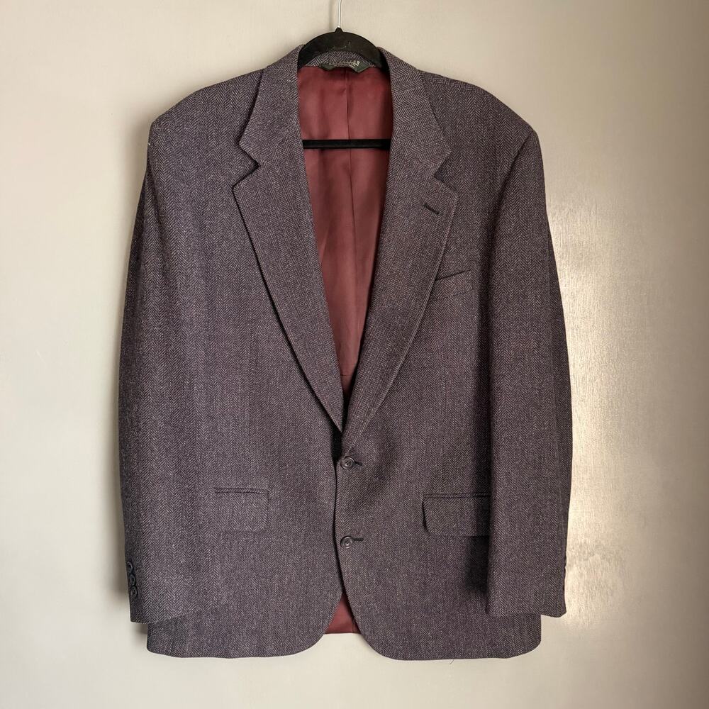 Vintage NORDSTROM Men's 44 Charcoal Grey Herringbone Wool Blazer Sports Coat